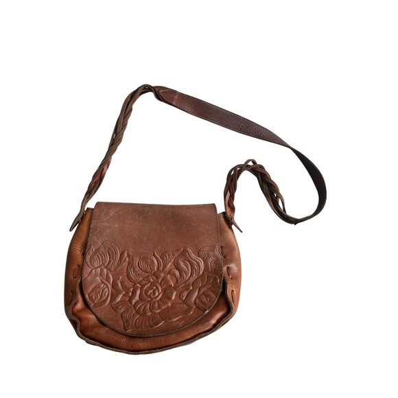 PATRICIA NASH Tan Saddle Tooled Leather Floral Embossed Crossbody Bag - Picture 3 of 12